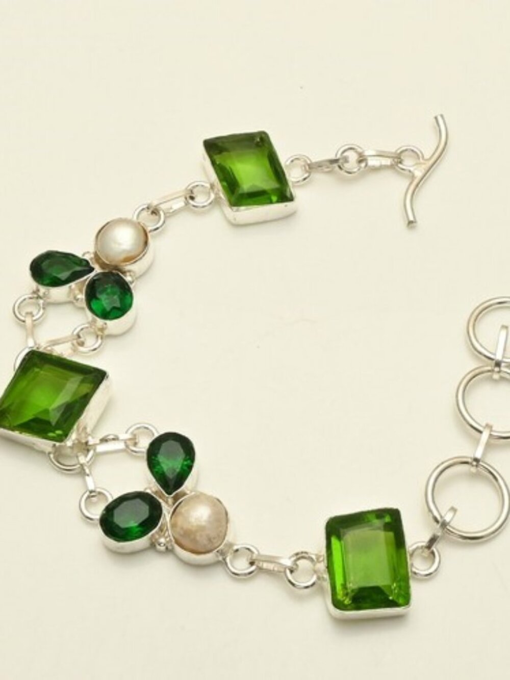 Sterling Siver Peridot Pearl Gemstone Bracelet 18 Gms